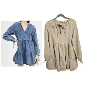 En Saison Bruna Tiered Dress Long Sleeve Tan S
